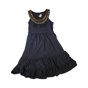 Volume One Black Beaded Neckline Empire Waist Tiered Ruffle Dress Womens Medium